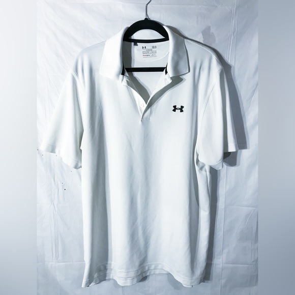 Under Armour Shirts Mens Under Armor White Polo Loose Fit Heatgear